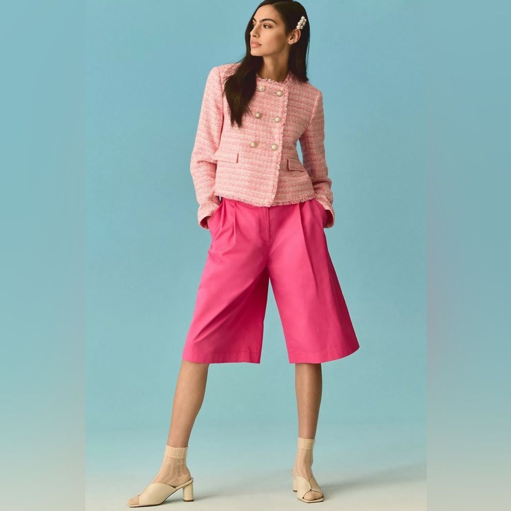 Anthropologie Exquise Cropped Pleated Trousers in Pink M NWOT - Picture 1 of 8